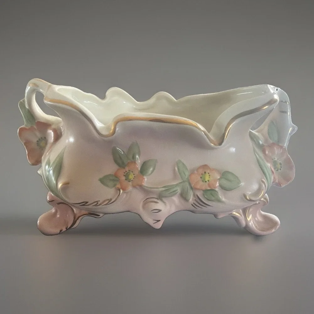 COVENTRY Porcelain Footed Dish Planter Vintage Floral Gold Trim 5510R
